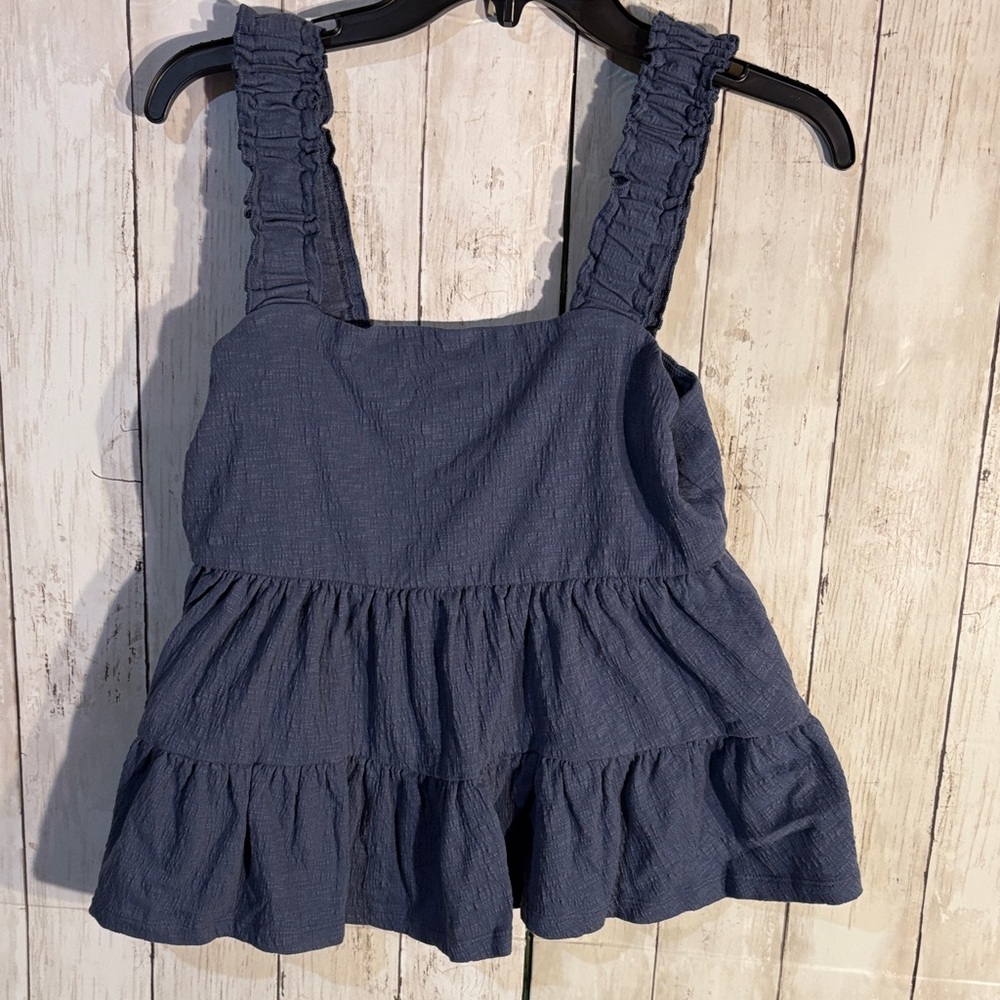 SO Women's Blue Ruffled Tank Top